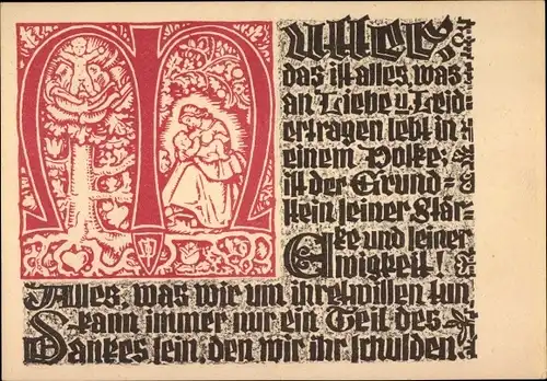 Künstler Ak Mutter, alles was an Liebe u. Leidertragen lebt in einem Volke, Grundstein seiner Stärke
