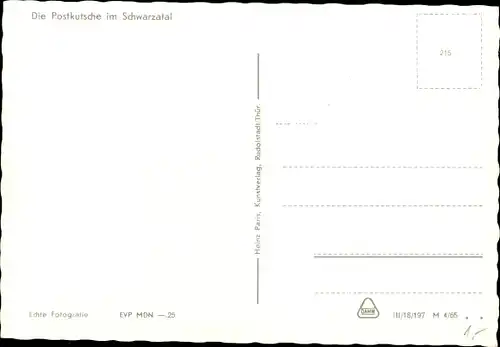 Ak Thüringen, Die Postkutsche im Schwarzatal