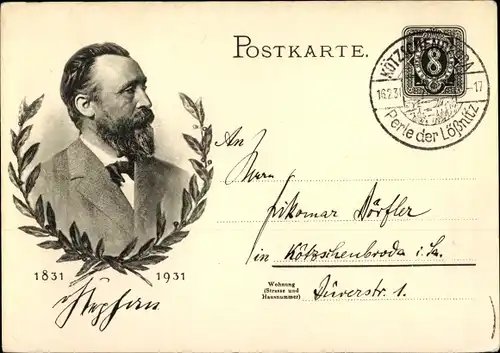 Ganzsachen Ak Heinrich von Stephan, Generalpostdirektor, Jubiläum 1931