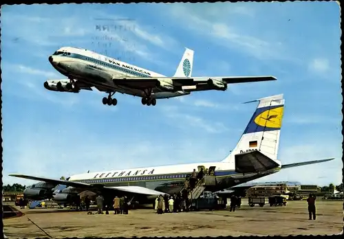 Ak Frankfurter Rhein Main Verkehrsflughafen, Passagierflugzeug Lufthansa, Pan American