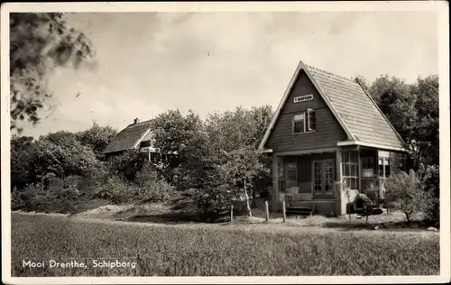 Ak Schipborg Drenthe Niederlande, Ortspartie, Holzhaus