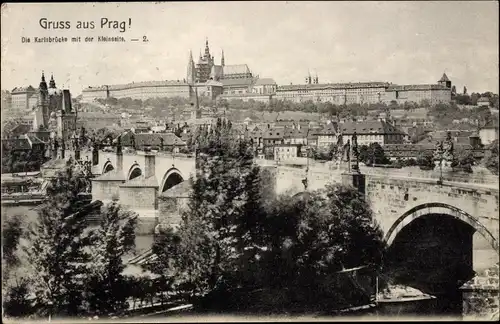 Ak Praha Prag Tschechien, Karlsbrücke mit der Kleinseite