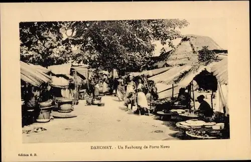 Ak Porto Novo Dahomey Benin, Un Faubourg, Markt