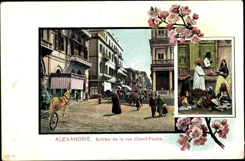 Ak Alexandrie Ägypten, Entrée de la rue Cherif Pacha