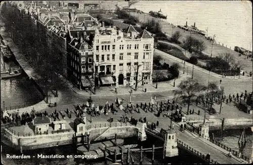 Ak Rotterdam Südholland Niederlande, Maasstation en omgeving, Luftbild