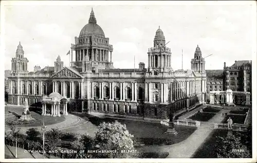 Ak Belfast Nordirland, City Hall and Garden of Remembrance