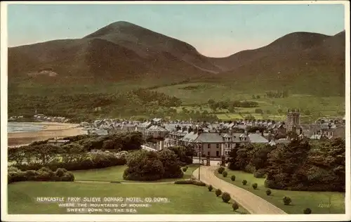 Ak Newcastle County Down Nordirland, View from Slieve Donard Hotel, Mountains of Mourne