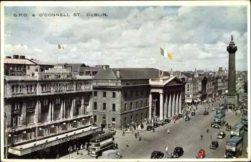 Ak Dublin Irland, G.P.O. and O'Connell St.