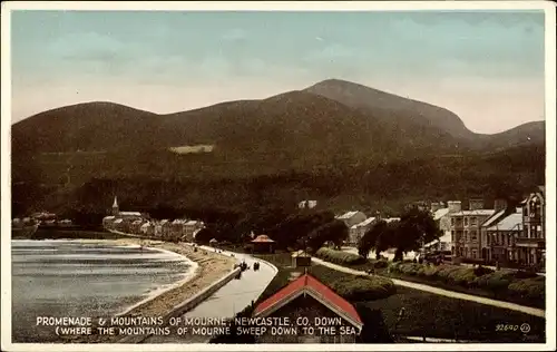 Ak Newcastle Bay Co. Down Nordirland, Promenade, Mountains of Mourne