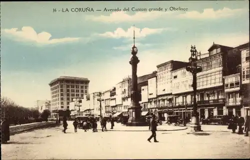 Ak La Coruña Galicien, Avenida del Canton grande y Obelisco