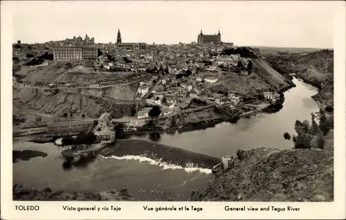 Ak Toledo Kastilien La Mancha Spanien, General view and Tagus River