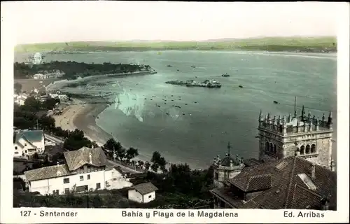 Ak Santander Kantabrien Spanien, Bahia y Playa de la Magdalena, Strand, Häuser