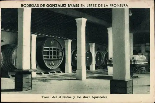 Ak Jerez de la Frontera Andalusien Spanien, Weinkellerei, Gonzalez Byass, Fässer
