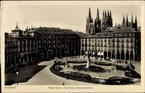 Ak Burgos Kastilien und León, Plaza Mayor, Catedral y Ayuntamiento