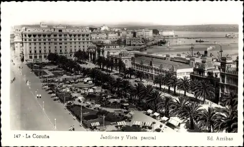 Ak La Coruña Galicien, Jardines y Vista parcial