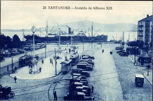 Ak Santander Kantabrien Spanien, Avenida de Alfonso XIII., Straßenbahn