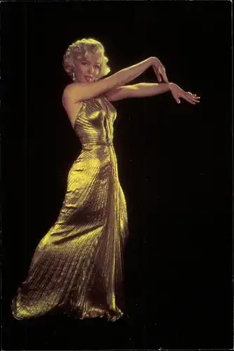 Ak Schauspielerin Marilyn Monroe, Portrait, goldenes Kleis