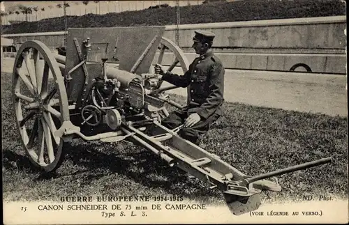 Ak Guerre Europeenne 1914-1915, Canin Schneider DE 75 m/m, Geschütz