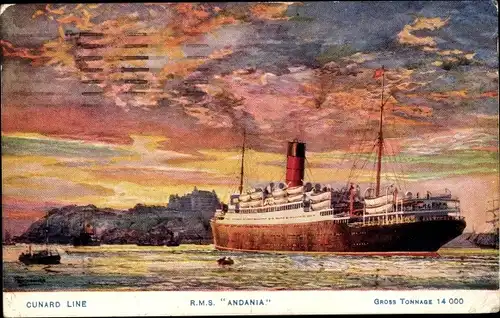 Künstler Ak Dampfer RMS Andania, Cunard Line
