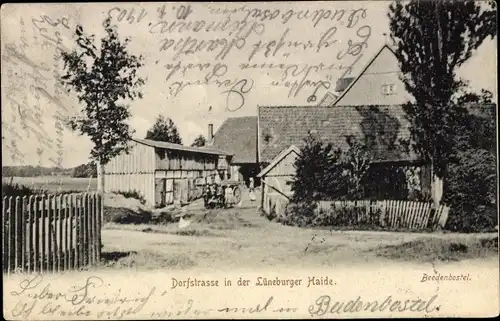 Ak Beedenbostel in Niedersachsen, Dorfstraße in der Lüneburger Heide