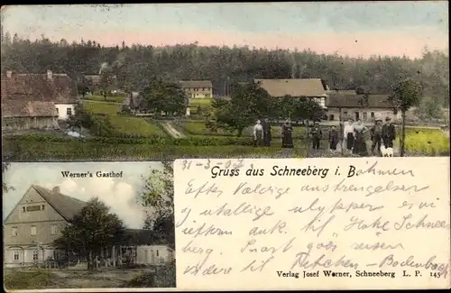 Ak Schneeberg im Odenwald Unterfranken, Totalansicht, Werner's Gasthof