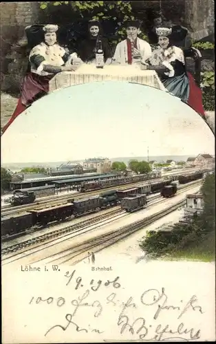 Ak Löhne in Westfalen, Bahnhof, Gruppe in Trachten