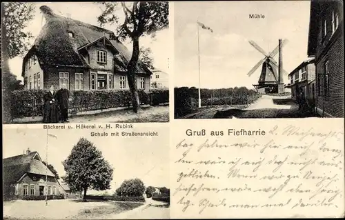 Ak Fiefharrie Negenharrie in Schleswig Holstein, Mühle, Bäckerei und Hökerei H. Rubink, Schule