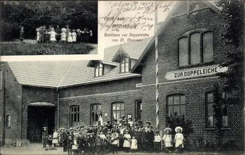 Ak Dollrottholz Dollrottfeld Süderbrarup Schleswig Holstein, Gasthaus zur Doppeleiche, Kindergruppe