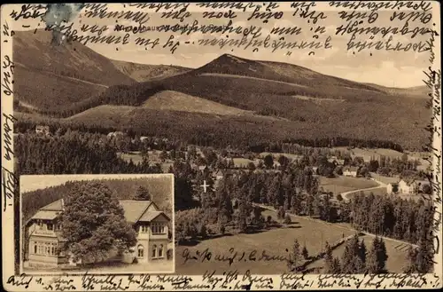 Ak Wilcza Poręba Wolfshau Krummhübel Riesengebirge Schlesien, Gasthaus Wiesenhaus, Landschaft