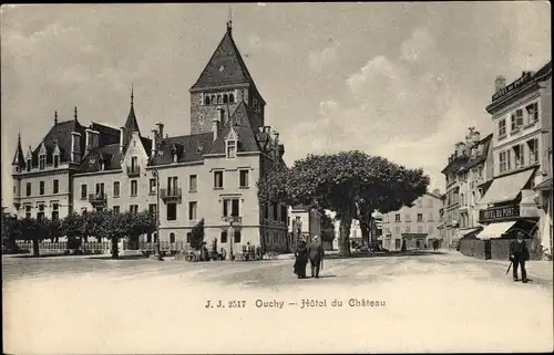 Ak Ouchy Kanton Waadt, Hotel du Château, Straßenpartie, Hotel du Port