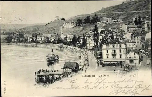 Ak Montreux Kanton Waadt Schweiz, Le Port, Dampfer