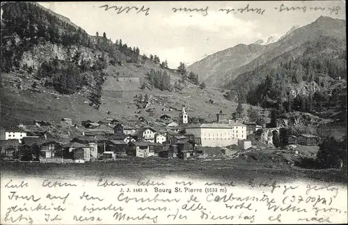 Ak Bourg Saint Pierre Kanton Wallis Schweiz, Totalansicht