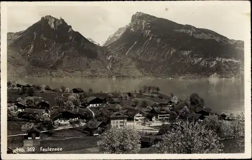 Ak Faulensee Spiez am Thuner See Kanton Bern, Totalansicht, Bergpanorama