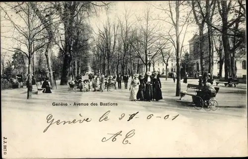 Ak Genève Genf Schweiz, Avenue des Bastions, Kinderwagen