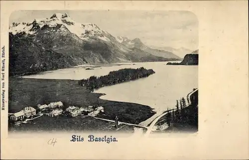 Ak Sils Baselgia im Engadin Kt. Graubünden, Panorama vom Ort, Berglandschaft
