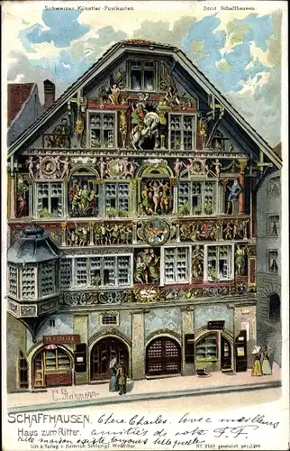Künstler Litho Steinmann, C., Schaffhausen Stadt Schweiz, Haus zum Ritter