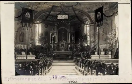 Foto Ak Weiler Simmerberg im Allgäu, Erinnerung an den Pfarrgottesdienst 1920, Innenansicht, Kirche