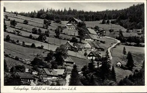 Ak Euldörfel Schlesien, Blick auf den Ort mit Eulenbaude, Eulengebirge