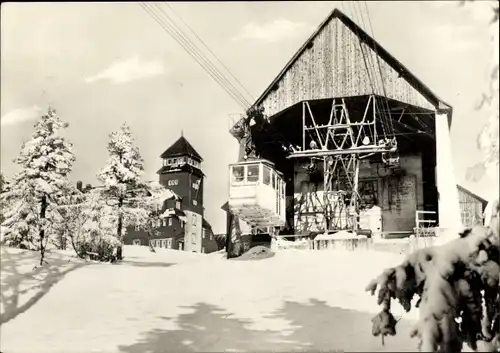 Ak Oberwiesenthal im Erzgebirge Sachsen, Bergstation Schwebebahn, Fichtelberghaus, Winter