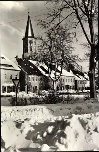 Ak Sayda im Erzgebirge, Markt, Kirchturm, Winteransicht