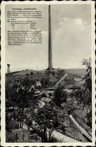 Ak Halsbrücke in Mittelsachsen, Blick auf den 140 m hohen Schornstein