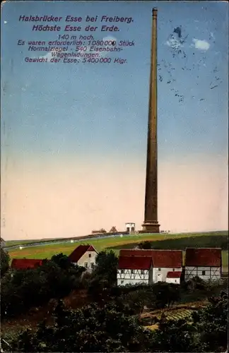 Ak Halsbrücke in Mittelsachsen, Halsbrücker Esse, Blick auf den  140 m hohen Schornstein