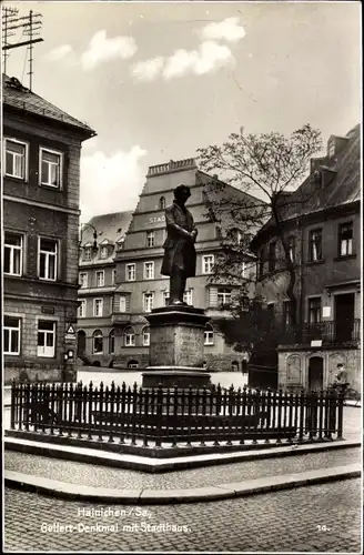 Ak Hainichen in Sachsen, Gellert-Denkmal mit Stadthaus
