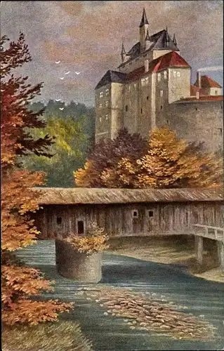 Künstler Ak Reukauff, Kriebstein Sachsen, Herbstimmung, Burg