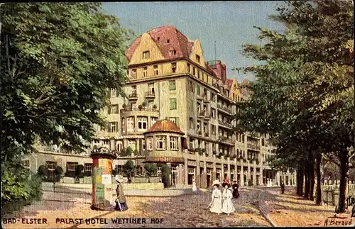 Künstler Ak Beraud, N., Bad Elster im Vogtland, Palast Hotel Wettiner Hof, Litfaßsäule