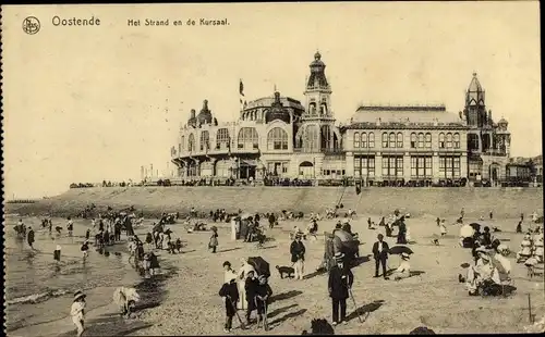 Ak Oostende Ostende Westflandern, Het Strand en de Kursaal