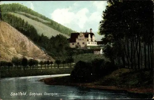 Ak Obernitz Saalfeld an der Saale Thüringen, Blick über die Saale auf Schloss Obernitz