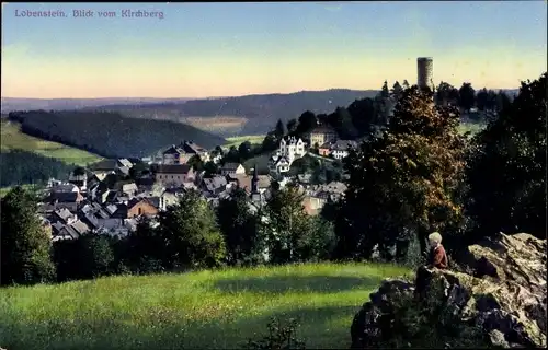 Ak Lobenstein, Blick vom Kirchberg, Kind auf Felsen