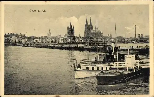 Ak Köln am Rhein, Brücke, Boote, Dom