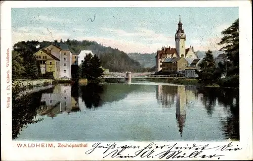 Ak Waldheim in Sachsen, Teilansicht an der Zschopau